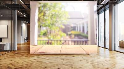 wooden table and backyard Wall mural