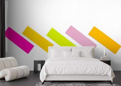 isolated abstract and colorful pattern - tilted sticky note office supplies on a blank background with copyspace Wall mural