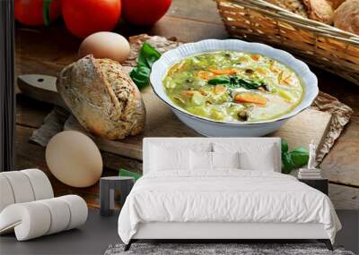 Egg vegetable soup Wall mural