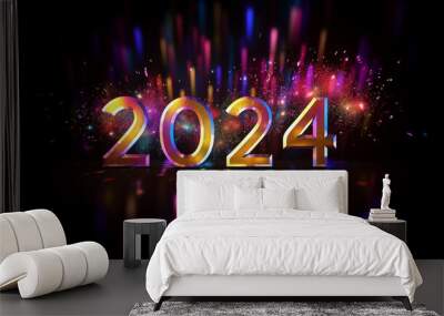 2024 text design with colorful flares Wall mural