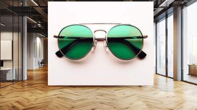 green sunglasses isolated on white background Wall mural