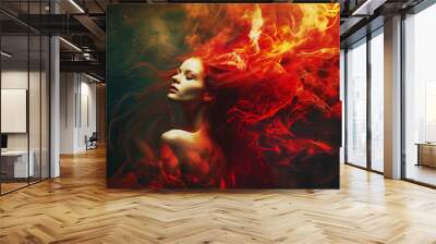 portrait of a woman on fire, passion Wall mural