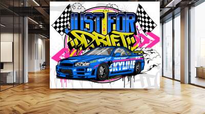 Car Graffiti Vector Illustration. Racing car illustration in graffiti style. Wall mural