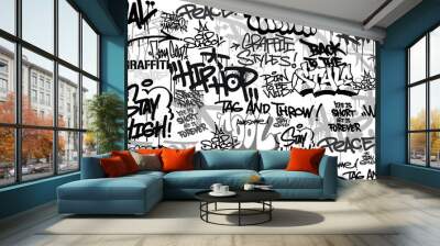 graffiti background with throw-up and tagging hand-drawn style. street art graffiti urban theme for  Wall mural