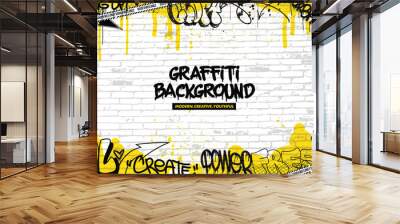 Graffiti background with throw-up and tagging hand-drawn style. Street art graffiti urban theme in vector format. Wall mural