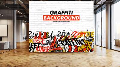 Graffiti background with throw-up and tagging hand-drawn style. Street art graffiti urban theme in vector format. Wall mural