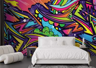 Graffiti doodle art background with vibrant colors hand-drawn style. Street art graffiti urban theme for prints, banners, and textiles in vector format Wall mural