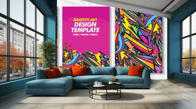 Modern doodle graffiti art poster or flyer template with colorful design. Hand-drawn abstract graffiti illustration vector in street art theme Wall mural