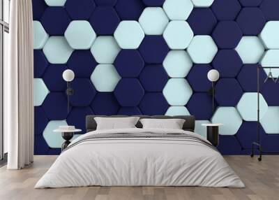 A bold and abstract background composed of purple and white hexagons, rendered in 3D to provide a modern and energetic texture for creative spaces Wall mural