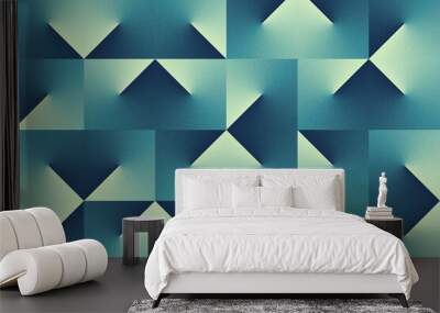 A dynamic pattern of seamless geometric shapes with a radial gradient in calming teal tones, creating a soft and trendy background Wall mural