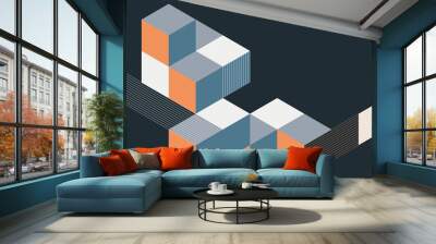 Abstract geometric shapes of cubes backdrop. Retro isometric mosaic composition background Wall mural