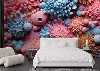 Sea tropical wildlife illustration design. Ocean clay coral reefs 3d background. AI Generated Wall mural