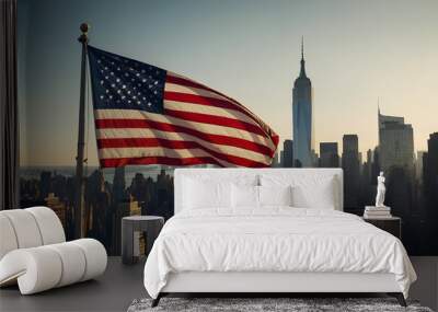 American flag on New York background patriotism Wall mural