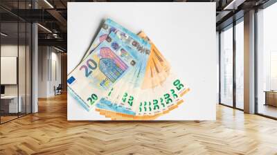 20 and 50 euro money note bill spread on white background Wall mural