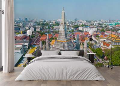 Aerial view Wat Arun Buddhist temple sunny day sightseeing city travel Wall mural