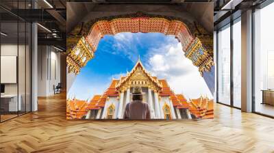 Asian tourist women travel in buddhist temple Wall mural