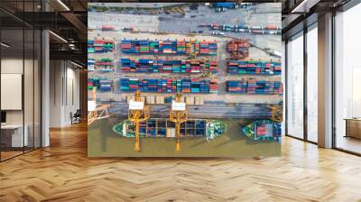 Container cargo ship with working crane bridge in shipping import export business logistic and transportation Wall mural