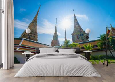 Wat Pho temple of budhist with beautiful art of pagoda locate in Bangkok city Wall mural