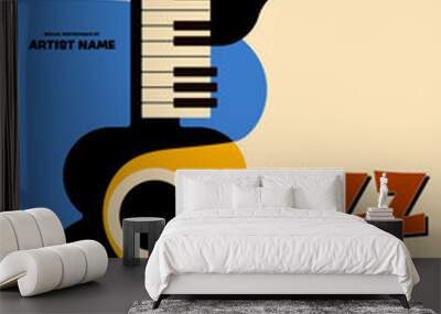 Jazz music festival poster template design. Abstract piano and guitar minimal style with organic shape background Wall mural