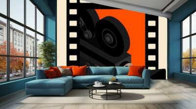 Movie and film poster design template background with isometric vintage film camera Wall mural