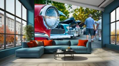 Vintage American cars on display at classic car show Wall mural