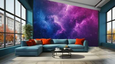 A vibrant cosmic scene filled with colorful nebulae and distant stars. Wall mural