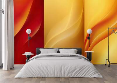 Three abstract gradient backgrounds in red, yellow, and orange with flowing, wavy patterns. Wall mural