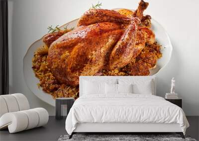 Roasted turkey on a white plate and white background Wall mural