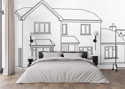 A 3d perspective Line Drawing of a two storey house Wall mural