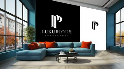 elegant simple minimal luxury serif font alphabet double letter p monogram logo design Wall mural