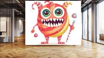 A cartoon monster with a big mouth and a stick in his hand Wall mural