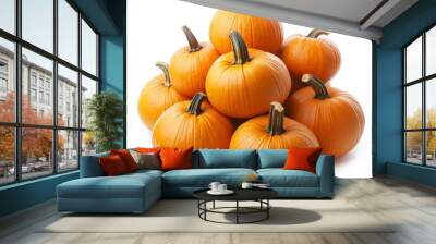 A pile of orange pumpkins with a white background Wall mural