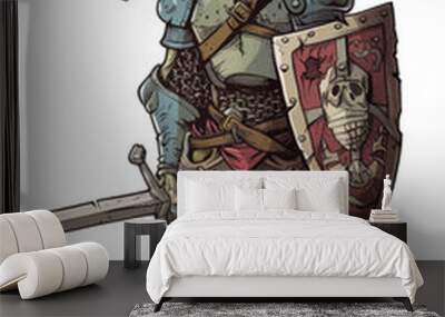 A skeleton warrior is holding a sword and shield Wall mural