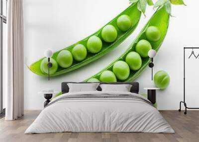 Two green pods of peas are shown Wall mural