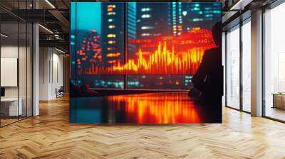 Two men are sitting in a room looking at a computer screen with a red line on it Wall mural