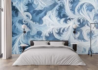 A blue background with a lot of white frosty looking patterns Wall mural