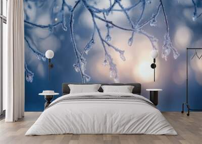 A branch covered in ice and snow Wall mural