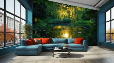 A pond with a tree in the background Wall mural