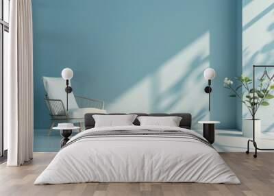 A serene minimalistic modern interior room with light blue walls Wall mural