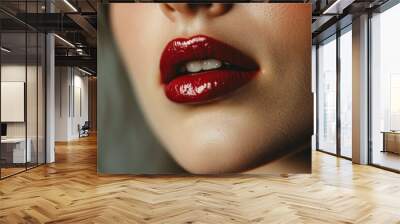 A woman with red lipstick is smiling Wall mural