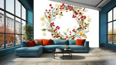 A wreath of red berries with a star in the center Wall mural