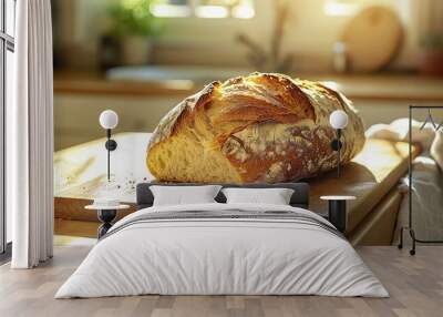 Artisan bread on a wooden cutting board Wall mural