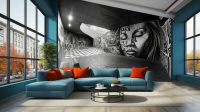 Artistic expressions in public spaces, black and white street art photo Wall mural