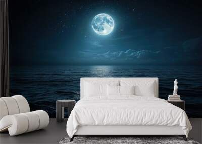 Bright moon casting a long reflection on the ocean Wall mural