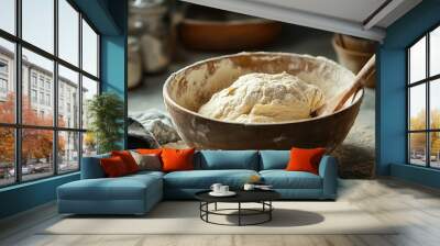 Dough for bread in a mixing bowl Wall mural