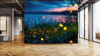 fireflies and sea fireflies lighting up the night Wall mural