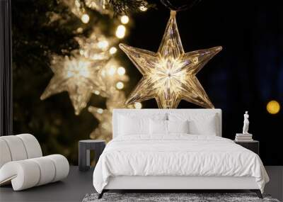 Garland of glass stars, cool white illumination Wall mural