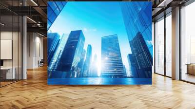 low angle view of modern skyscraper. business concept background Wall mural