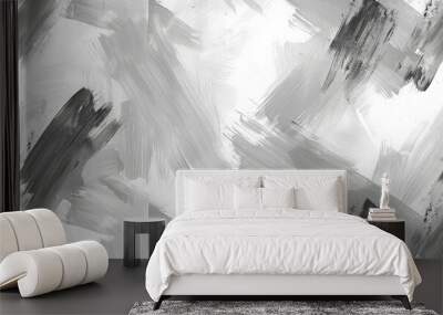 Monochromatic brush stroke pattern on a white background Wall mural