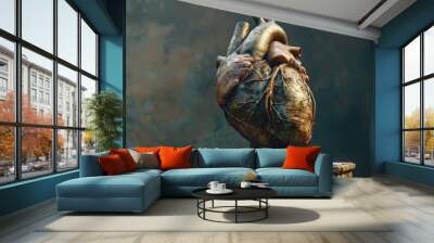 Realistic model of a human heart on a stone pedestal Wall mural